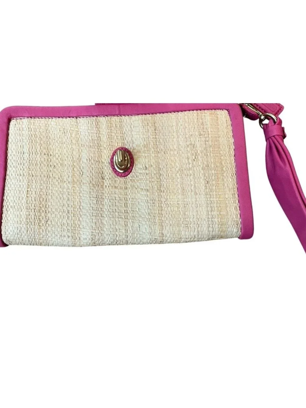 Coach Straw Pink Leather Wristlet Clutch Purse Vtg Wallet L0868-42474